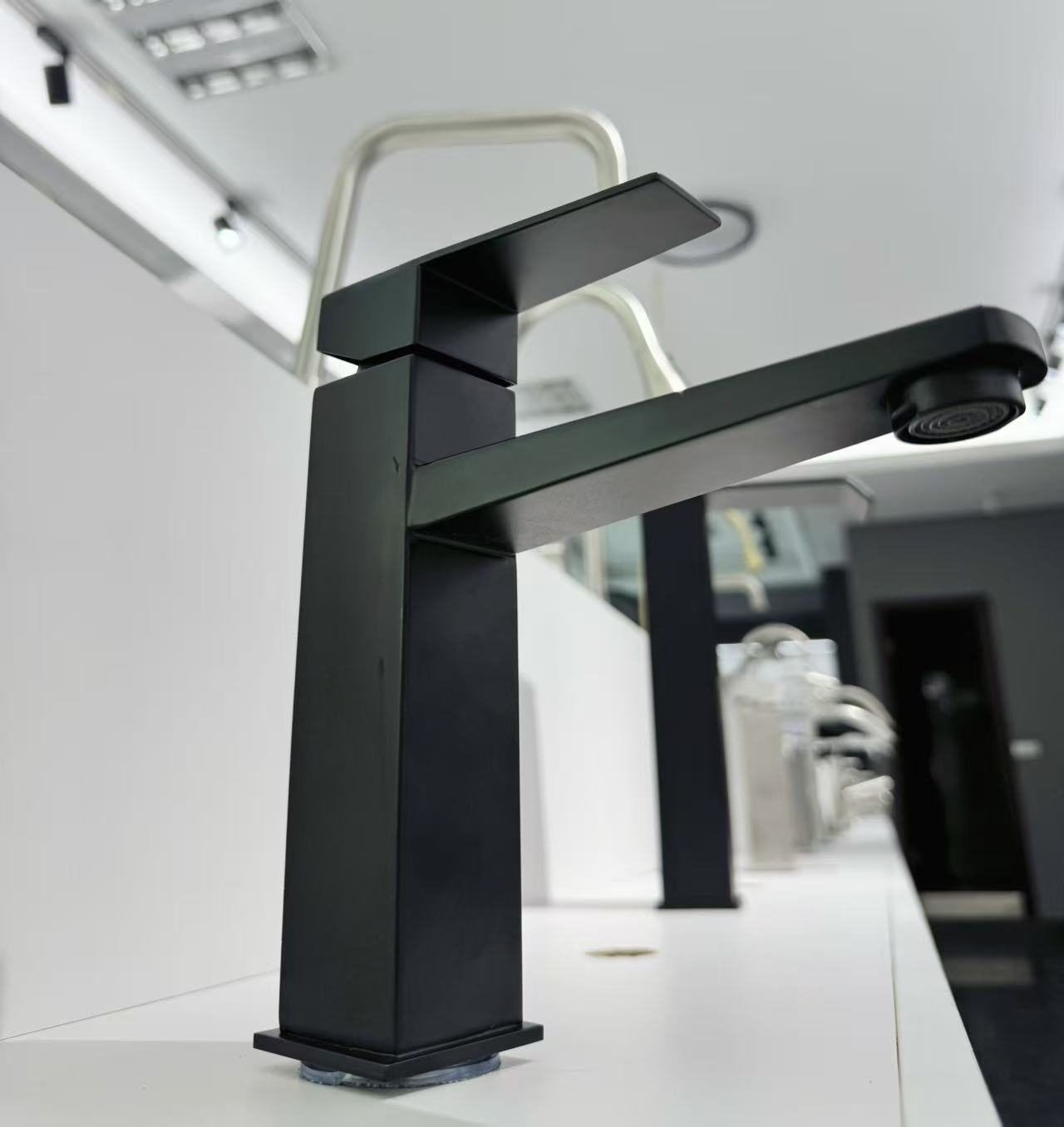 Modern Minimalist Style Frosted Black Square Basin Faucet