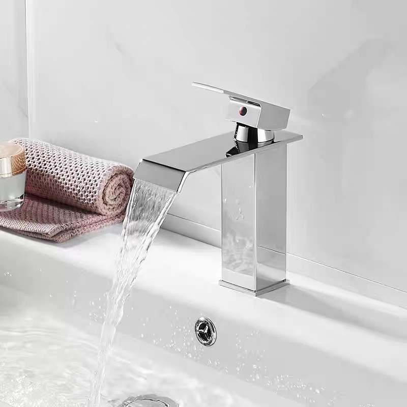 Chrome-Plated Flat-Spout Waterfall Hot And Cold Water Faucet