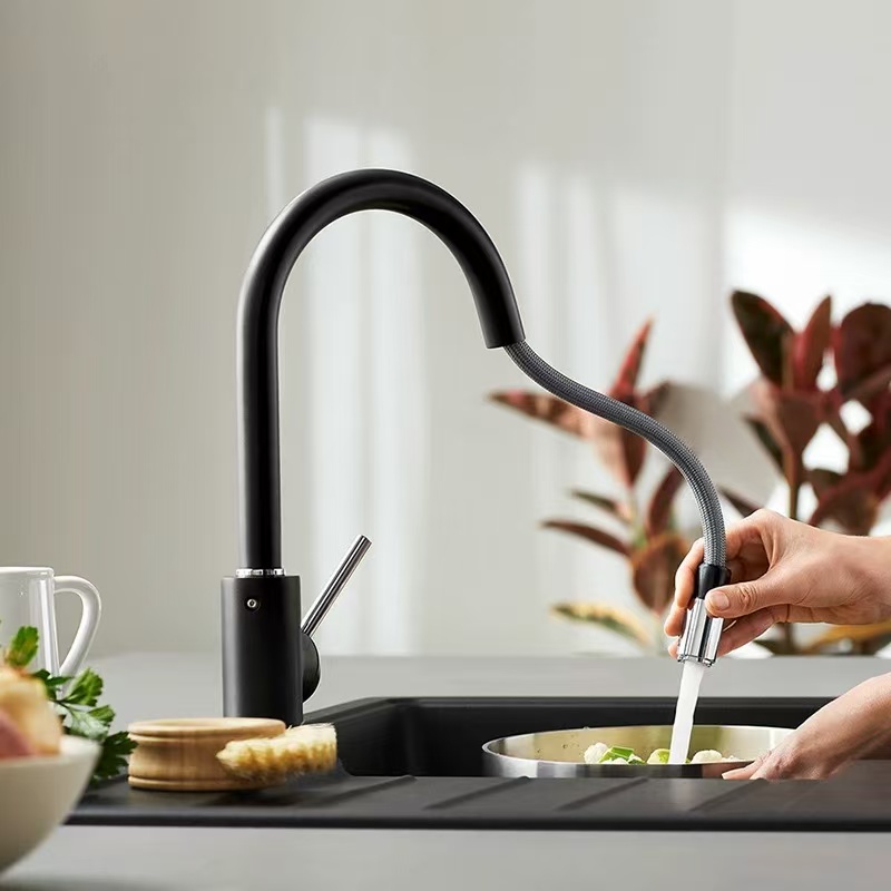 Minimalist Gooseneck Hot And Cold Kitchen Pull-Out Faucet